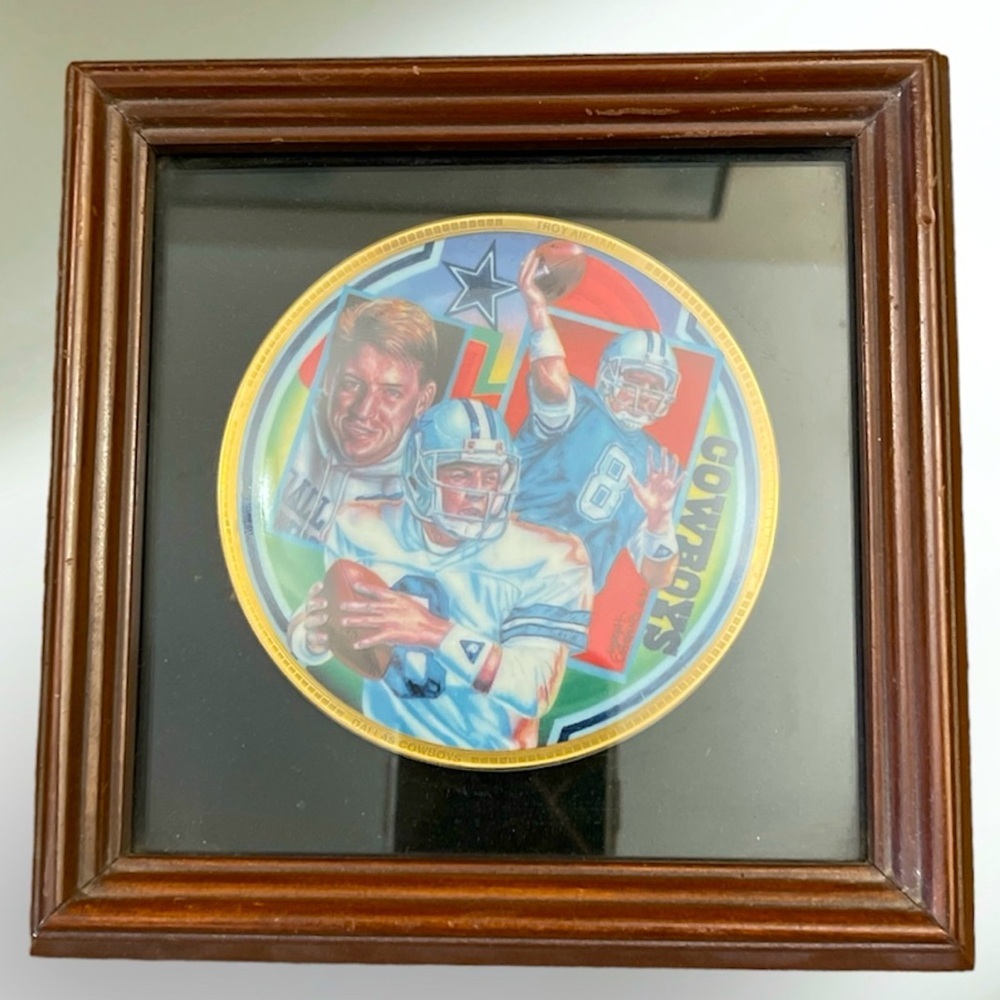1991 Troy Aikman Small Collector's Art Plate Superstar Series NFL Dallas Cowboys